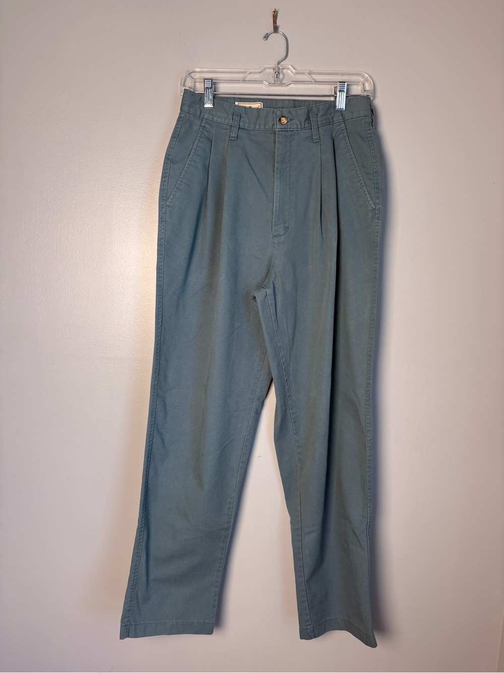 Vintage LL Bean Pleated Chino Pants Made in USA Slate Blue Green High Waist